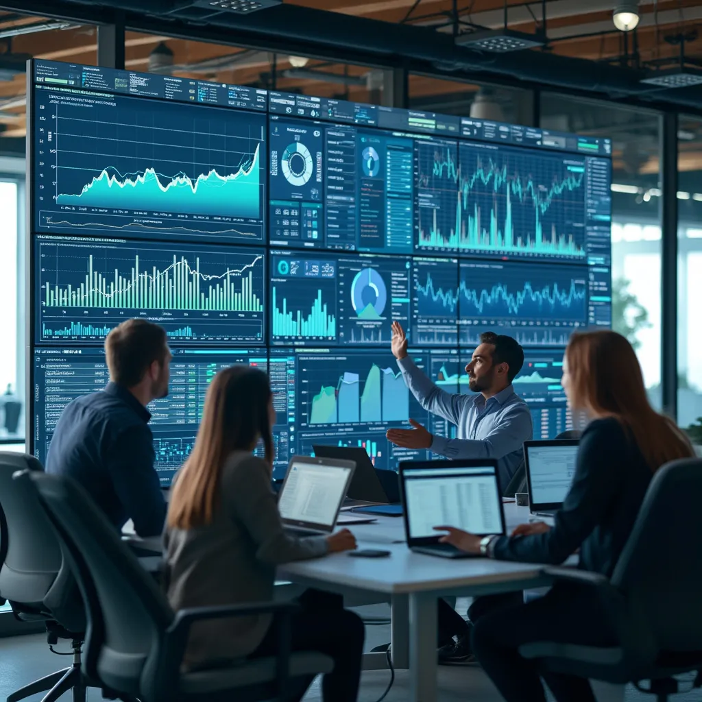 Équipe de développeurs travaillant sur des solutions d'IA financière